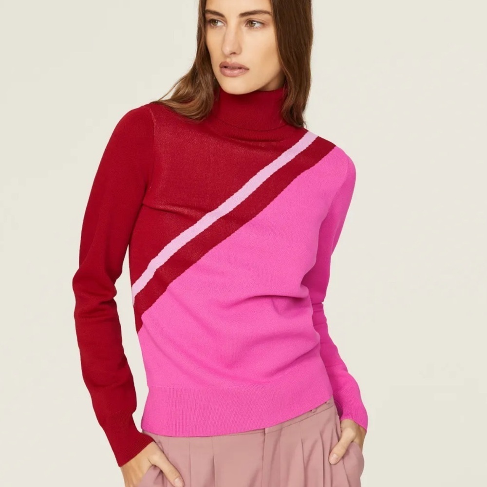Saunders Red and pink XL color block, turtleneck sweater